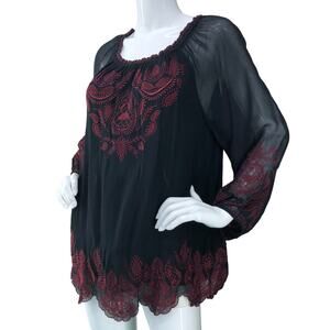 Joie Womens Size S Ariena Off The Shoulder Embroidered Blouse Caviar Cabernet